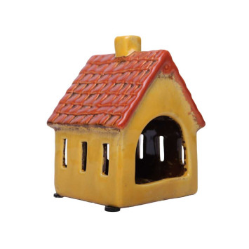 Żółty domek ceramiczny z miejscem na tilajty, wys.: 14 [cm]
