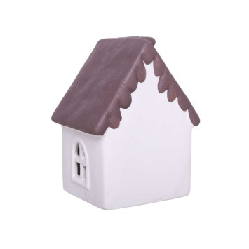 Mały domek ceramiczny LED z brązowym dachem