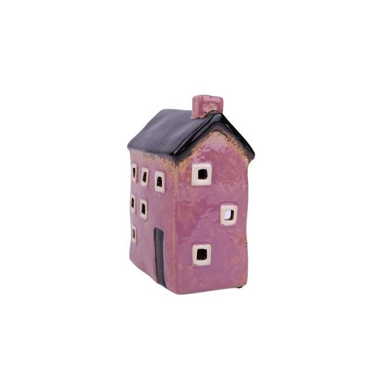 Fioletowy domek ceramiczny - świecznik 15,5 cmH