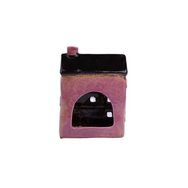 Fioletowy domek ceramiczny - świecznik 15,5 cmH