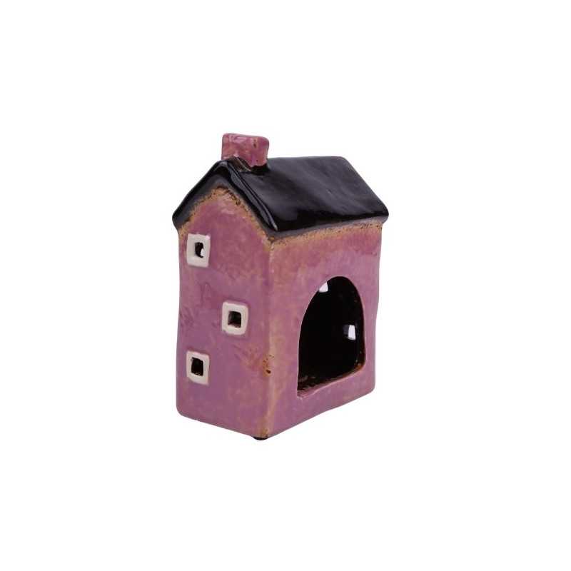Fioletowy domek ceramiczny - świecznik 15,5 cmH