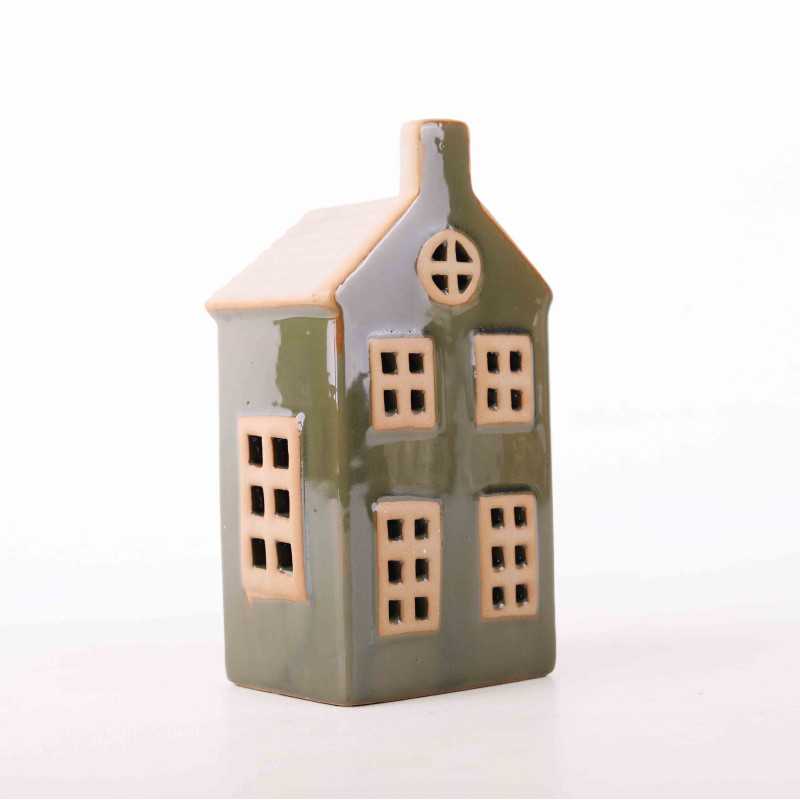 Domek ceramiczny zielono beżowy 15,5 cm