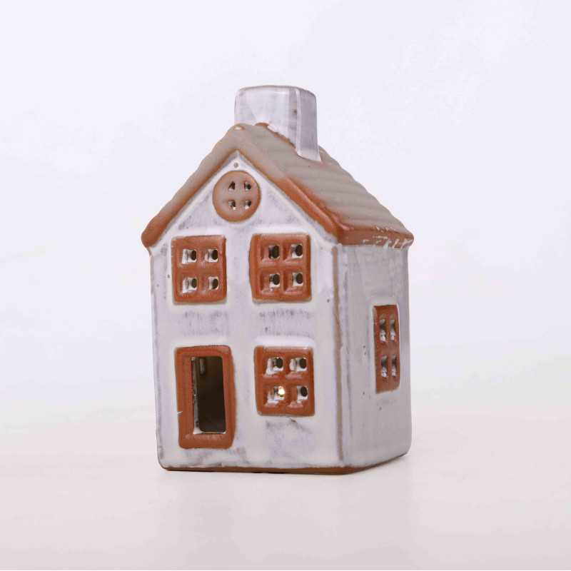 Domek ceramicny LED beż, brąz 11,5 cm